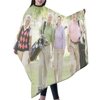 Personality  Portrait Of Four Friends Enjoying A Game Golf Hair Cutting Cape