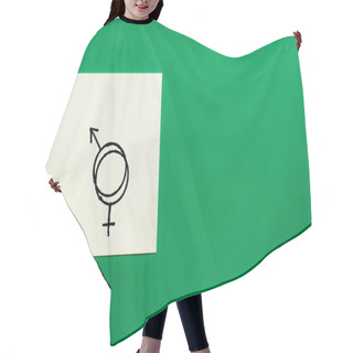 Personality  Top View Of Paper Card With Connected Gender Identity Signs On Green Background Hair Cutting Cape