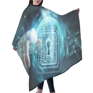 Personality  Businessman Using Digital Padlock With Data Protection 3D Render Hair Cutting Cape