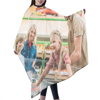 Personality  Happy Family In Supermarket Hair Cutting Cape