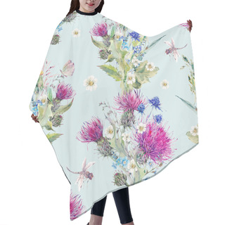 Personality  Summer Watercolor Seamless Floral Pattern With Wild Flowers Hair Cutting Cape