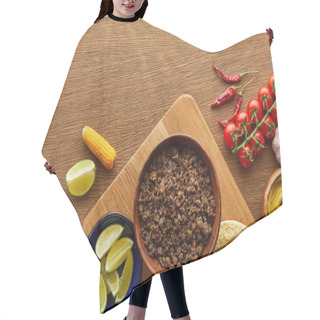 Personality  Top View Of Tortillas With Ingredients For Tacos On Wooden Background Hair Cutting Cape
