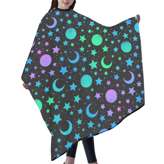 Personality  Mystical Bright Neon Pattern With Moon And Stars Hair Cutting Cape