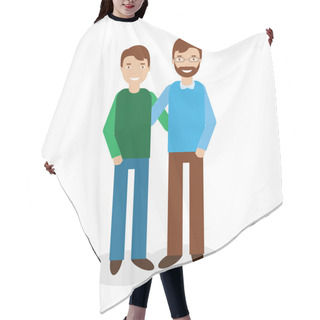 Personality  Smiling Father With Son Or Two Brothers Vector Illustration. Happy Family Hair Cutting Cape