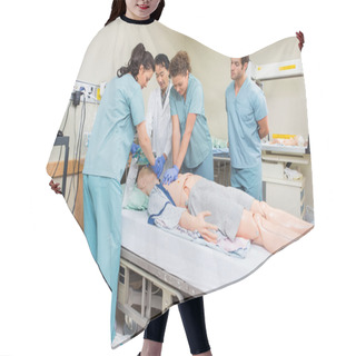 Personality  Nurse Performing CPR On Dummy Patient Hair Cutting Cape
