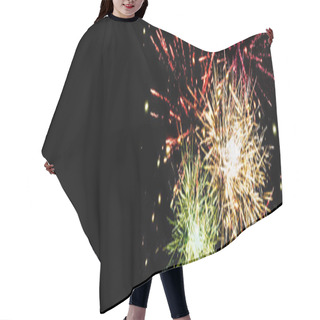 Personality  Panoramic Shot Of Colorful Festive Fireworks In Night Sky, Isolated On Black Hair Cutting Cape