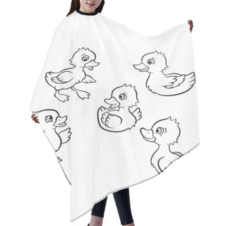 Personality  Five Little Cute Ducklings Swim On The Lake And Stand On The Grass.  Hair Cutting Cape