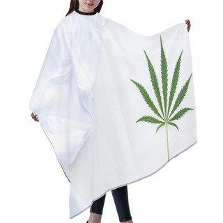 Personality  Top View Of Green Cannabis Leaf Near White Flag On White Background Hair Cutting Cape