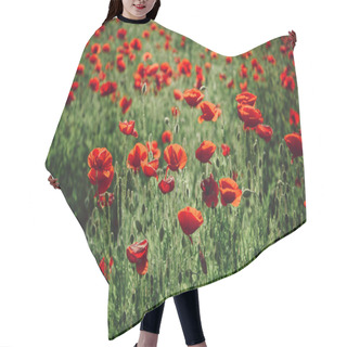 Personality  Field Of Red Poppy Seed Flower Background Hair Cutting Cape