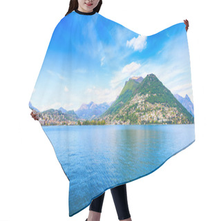 Personality  Lugano Lake Panoramic Landscape. City And Mountains. Ticino, Swiss, Europe Hair Cutting Cape