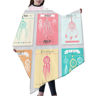 Personality  Vector Hand Drawn Set Of Illustrations With Dream Catchers Hair Cutting Cape