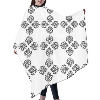 Personality  Black And White Vector Background. Beautiful Queen Seamless Pattern With Fleur De Lys Ornament Elements. Royal Signs In Style Of Fashion Illustration. Excellent Textile, Fabric, Paper Design. Hair Cutting Cape