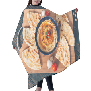 Personality  Homemade Hummus With Pita Bread Hair Cutting Cape