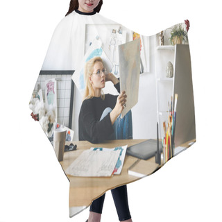 Personality  Designer With Sketches At Workplace Hair Cutting Cape