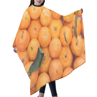 Personality  Top View Of Whole Ripe Tangerines With Green Leaves In Stack On White Background Hair Cutting Cape