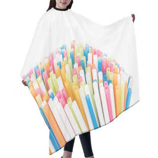 Personality  Selective Focus Of Colorful And Bright Plastic Straws Isolated On White With Copy Space  Hair Cutting Cape