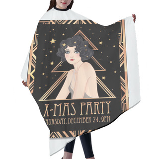 Personality  Art Deco Vintage Illustration Of Flapper Girl. Retro Party Character In 1920 S Style. Vector Design For Glamour Jazz Party. Hair Cutting Cape