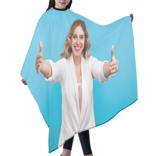 Personality  Free Hugs! Portrait Of Hospitable Good-natured Woman Wants To Em Hair Cutting Cape