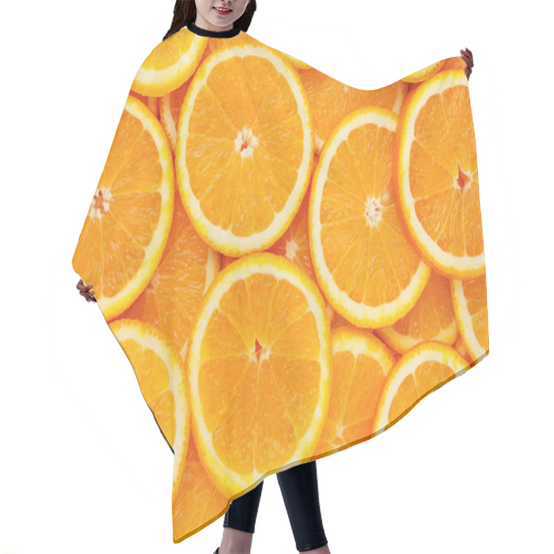 Personality  Healthy food, background. Orange hair cutting cape