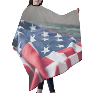 Personality  Folded American Flag On Grey Background, Memorial Day Concept   Hair Cutting Cape