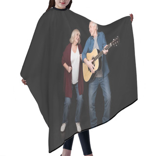 Personality  Senior Couple With Guitar Hair Cutting Cape