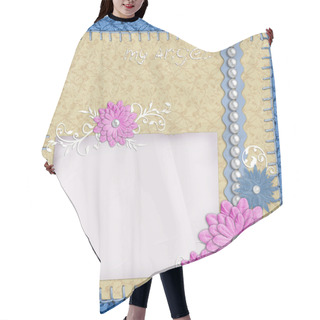 Personality  Scrapbook Layout In Blue And Beige Colors With Paper, Pearls And Hair Cutting Cape