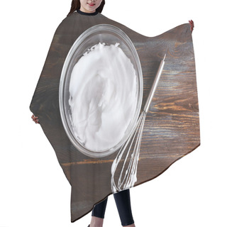 Personality  Whipped Egg Whites For Cream On Wooden Table, Top View Hair Cutting Cape