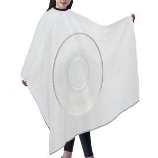 Personality  Top View Of Transparent Glass Bowl On Grey Background Hair Cutting Cape