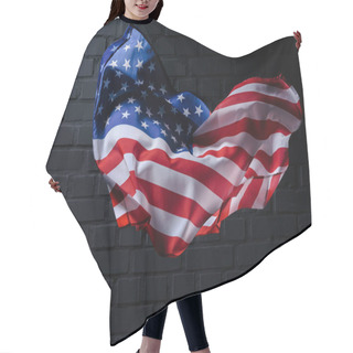 Personality  Dynamic Waving United States Flag In Front Of Black Brick Wall, Independence Day Concept Hair Cutting Cape