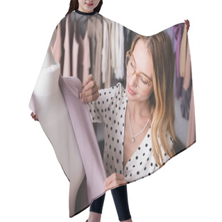 Personality  Young Successful Businesswoman Touching Blazer On Mannequin In Showroom Hair Cutting Cape