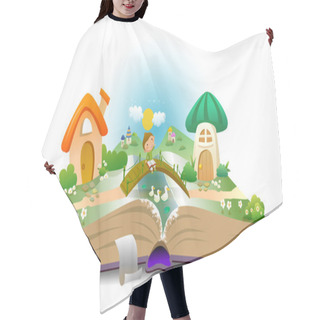 Personality  Open Book With Boy And Fairy Landscape Hair Cutting Cape