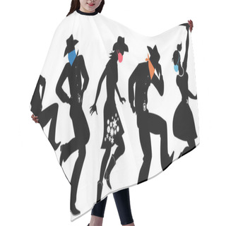 Personality  Black Vector Silhouette Of Country-western Dancers  Wearing Colored Facial Covers For Protection From Pandemic, EPS 8, No White Objects Hair Cutting Cape