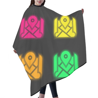 Personality  Address Four Color Glowing Neon Vector Icon Hair Cutting Cape