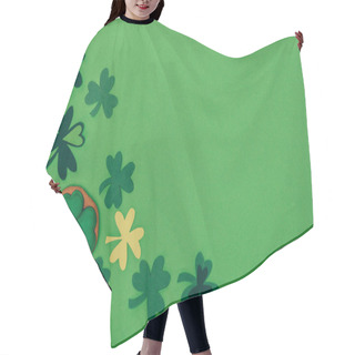Personality  Top View Of Gingerbread In Shape Of Shamrock And Paper Shamrock Isolated On Green, St Patricks Day Concept Hair Cutting Cape
