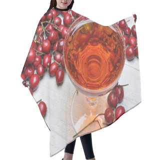 Personality  Glass Of  Hawthorn Liqueur And Hawthorn Fruit Hair Cutting Cape