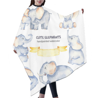 Personality  Watercolor Set With Cute Cartoon Elephants Hair Cutting Cape