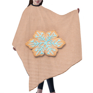 Personality  Top View Of Of Snowflake Gingerbread Cookie On The Textured Background Hair Cutting Cape