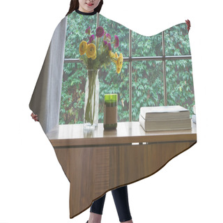 Personality  Warm Interior Looking Onto A Green Hedge Garden Outlook Hair Cutting Cape