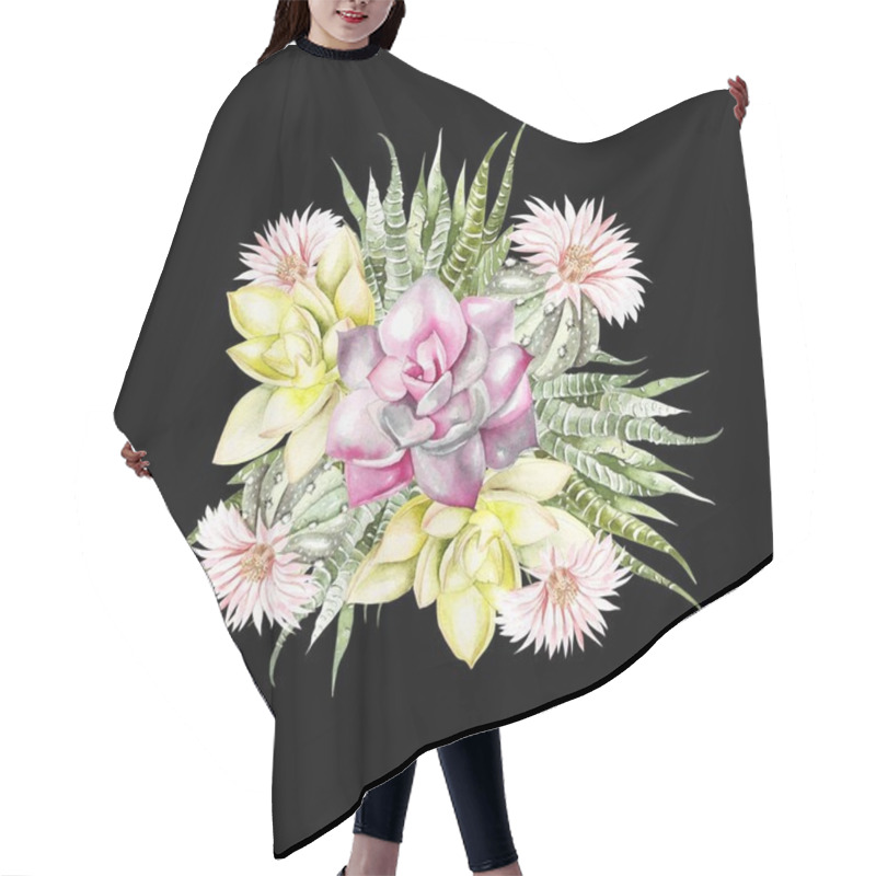 Personality  Watercolor Bouquet With Cacti And Succulents.  Hair Cutting Cape