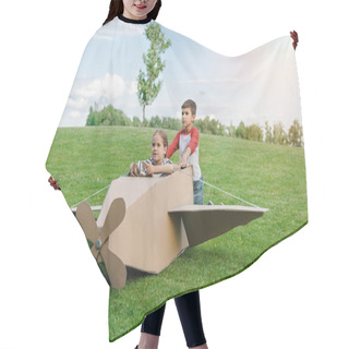 Personality  Children Playing With Plane In Park Hair Cutting Cape