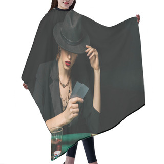 Personality  Attractive Girl In Jacket And Hat Playing Poker In Casino Hair Cutting Cape