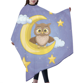 Personality  Cartoon Cute Baby Owl Sitting On A Moon And Stars With Clouds. V Hair Cutting Cape
