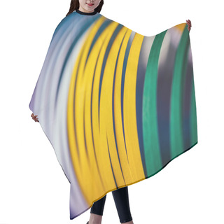 Personality  Close Up Of White, Green And Yellow Quilling Paper Curves On Blue Hair Cutting Cape