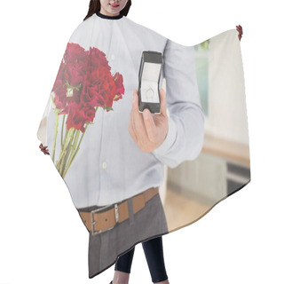 Personality  Man Holding Engagement Ring And Flowers In Room Hair Cutting Cape