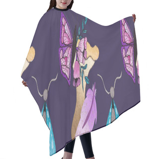 Personality  Horizontal Border With Pink Butterfly, Mushrooms And Feathers Hair Cutting Cape