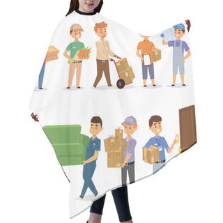 Personality  Delivery Man Vector Set. Hair Cutting Cape