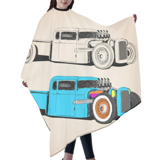 Personality  Hot Rod Car Vector Sketch Set Hair Cutting Cape