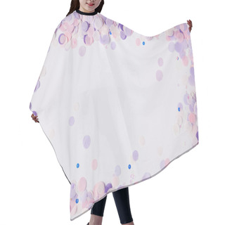 Personality  Top View Of Frame Of Violet Confetti Pieces On White Surface Hair Cutting Cape