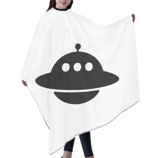 Personality  UFO Icon In Black. Spaceship Sign. Alien Concept. Vector EPS 10. Isolated On White Background. Hair Cutting Cape