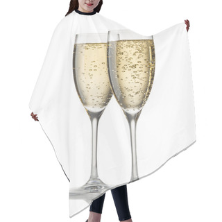 Personality  A Glass Of Champagne, Isolated On A White Background. Hair Cutting Cape